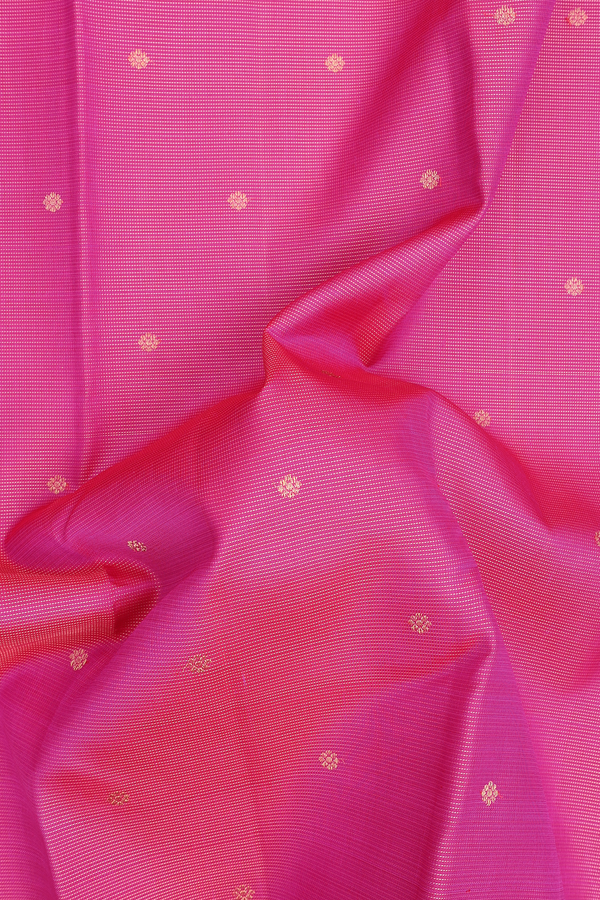 Kanchipuram Silk Saree In Pink With Stripes Along Buttas