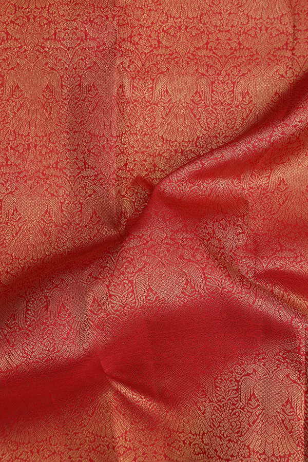 Kanchipuram Silk Saree In Chilli Red With Iruthalai Pakshi