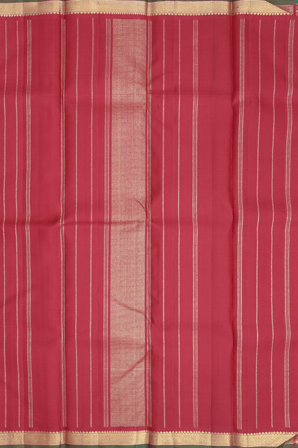 Kanchipuram Silk Saree In Orange And Red With Stripes Design