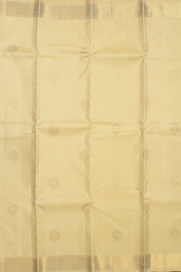 Kanchipuram Silk Saree In Khaki With Zari Buttas