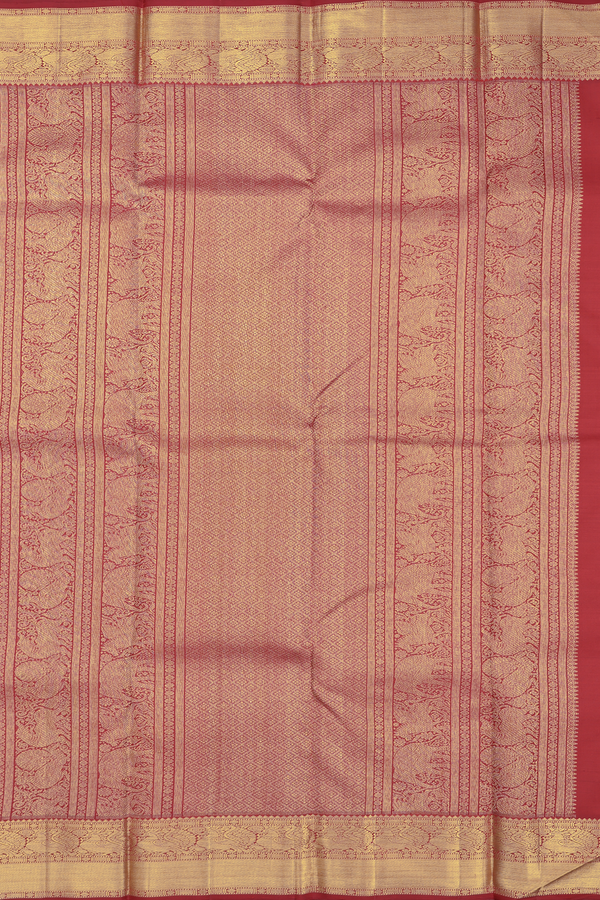 Kanchipuram Silk Saree In Bright Orange With Peacock Buttas