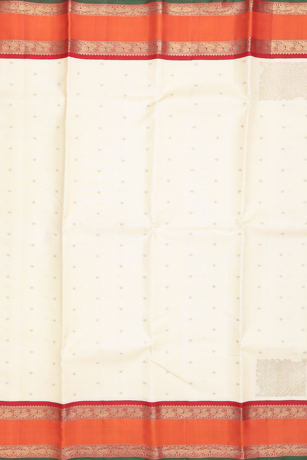 Kanchipuram Silk Saree In Off White With Floral Buttis