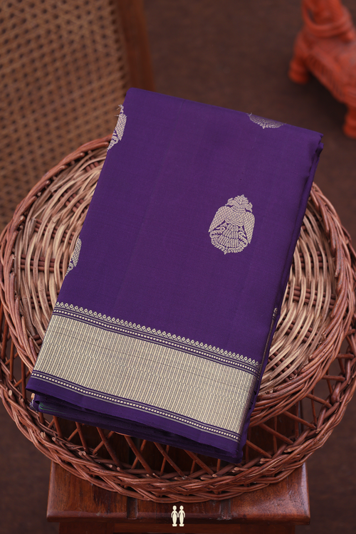 Kanchipuram Silk Saree In Deep Purple With Iruthalai Pakshi