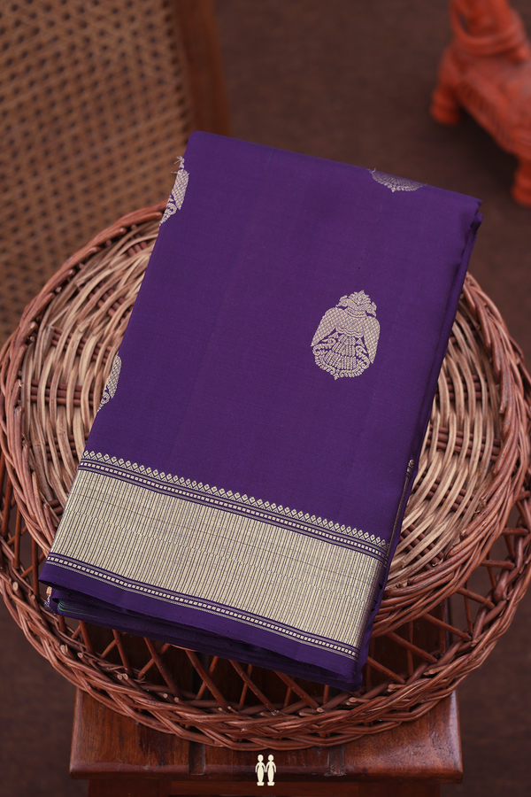 Kanchipuram Silk Saree In Deep Purple With Iruthalai Pakshi