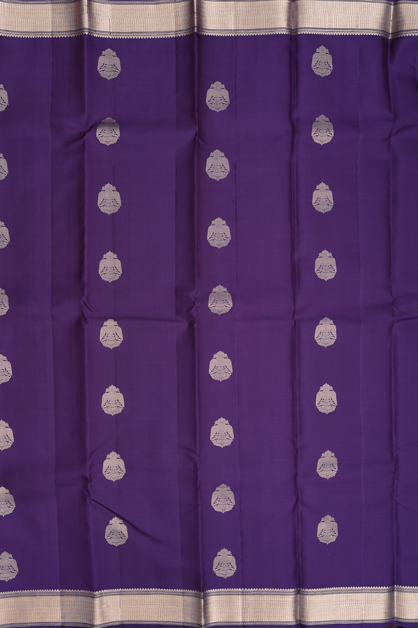 Kanchipuram Silk Saree In Deep Purple With Iruthalai Pakshi