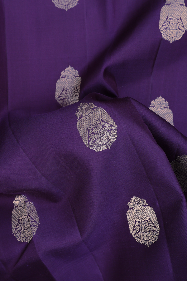 Kanchipuram Silk Saree In Deep Purple With Iruthalai Pakshi