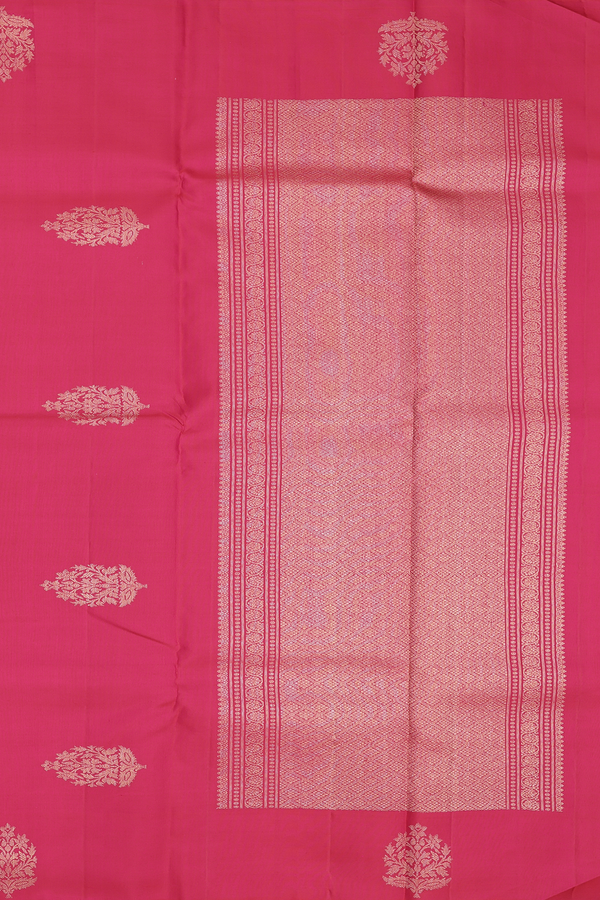 Kanchipuram Silk Saree In Dark Pink With Stripes Design
