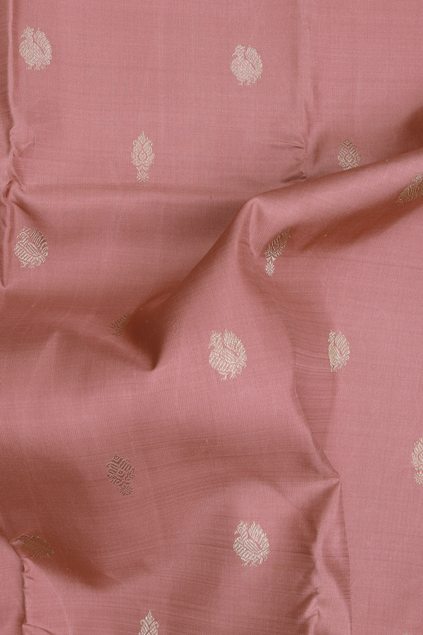 Kanchipuram Silk Saree In Rose Brown With Peacock Buttas