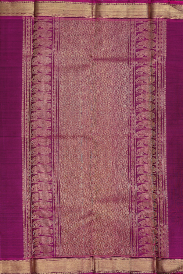 Kanchipuram Silk Saree In Green Along Checks With Buttas