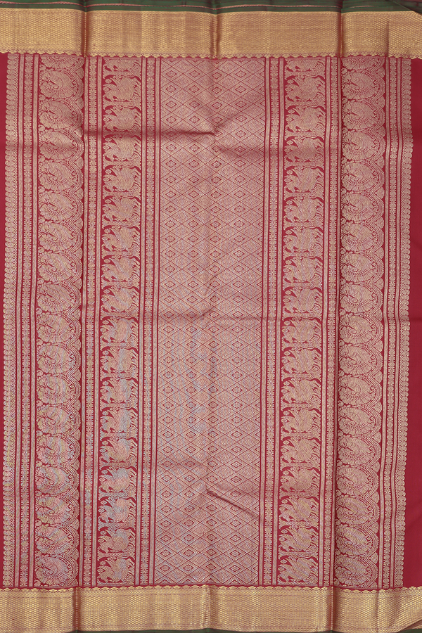 Kanchipuram Silk Saree In Crimson Red With Stripes Design