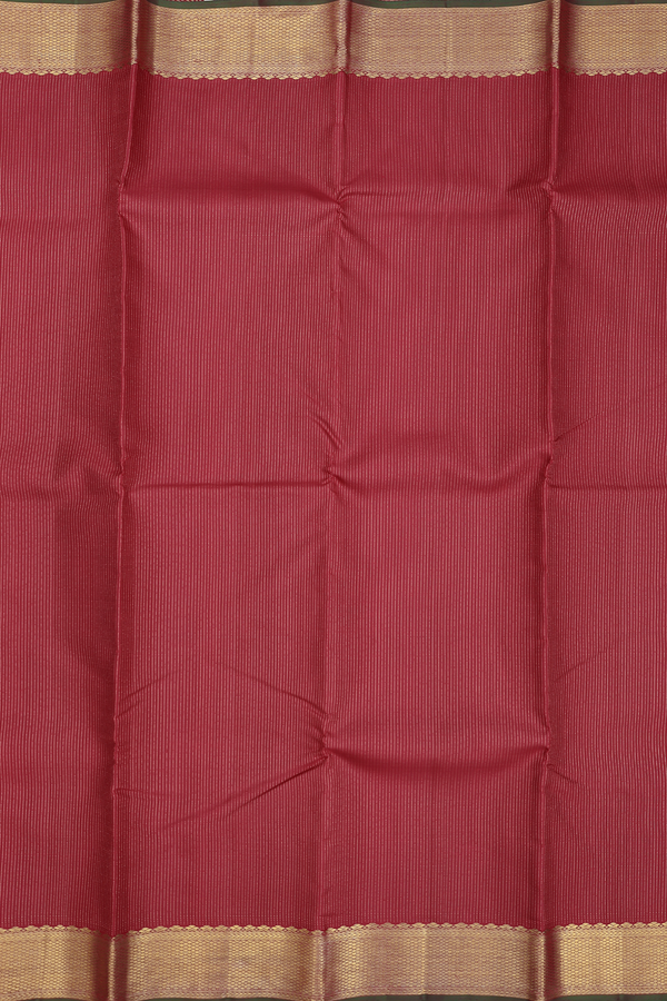 Kanchipuram Silk Saree In Crimson Red With Stripes Design