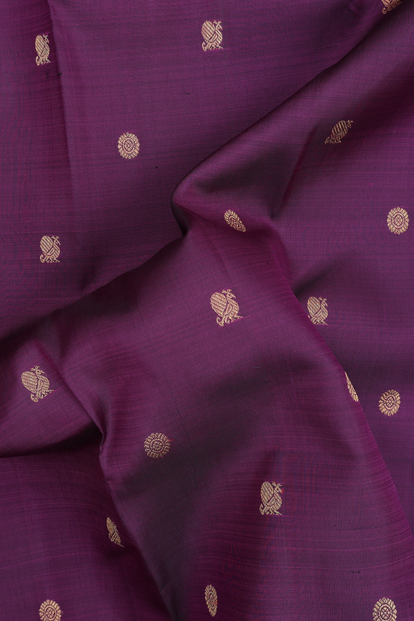 Kanchipuram Silk Saree In Grape Purple With Peacock Buttas