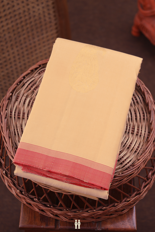 Kanchipuram Silk Saree In Biscuit Color With Paisley Motifs