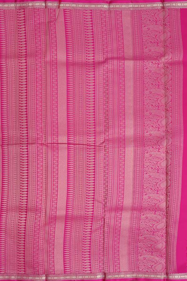 Kanchipuram Silk Saree In Coral Orange With Rudraksh Buttas