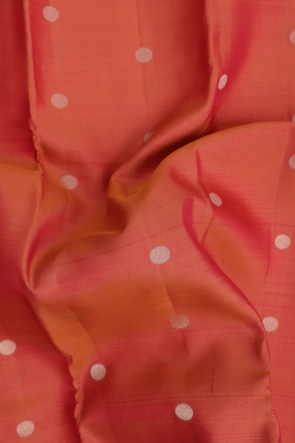 Kanchipuram Silk Saree In Coral Pink With Rudraksh Buttas