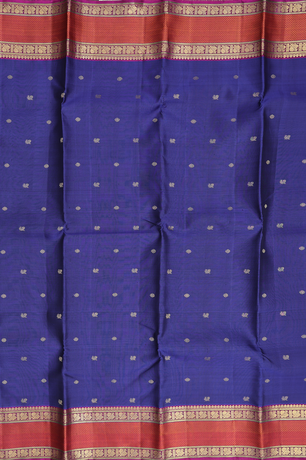 Kanchipuram Silk Saree In Royal Blue With Peacock Buttas