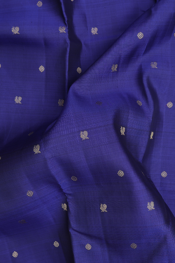 Kanchipuram Silk Saree In Royal Blue With Peacock Buttas