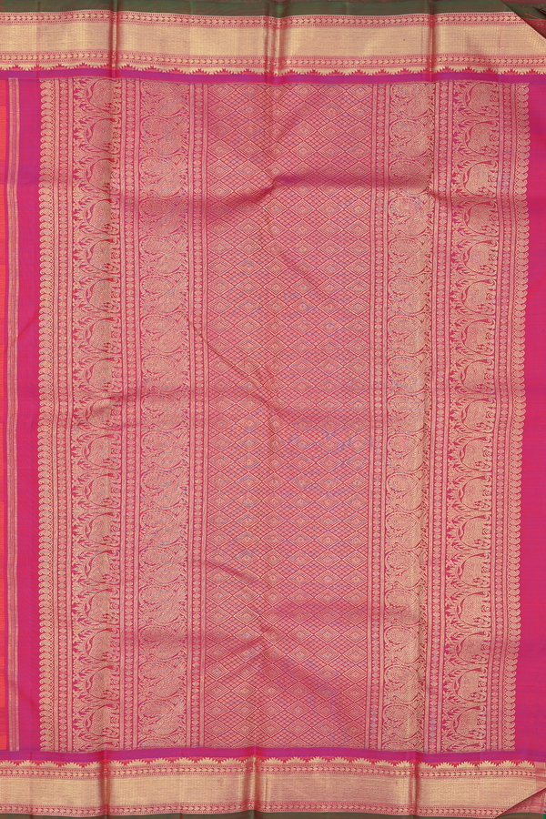 Kanchipuram Silk Saree In Pink And Orange With Checks Design