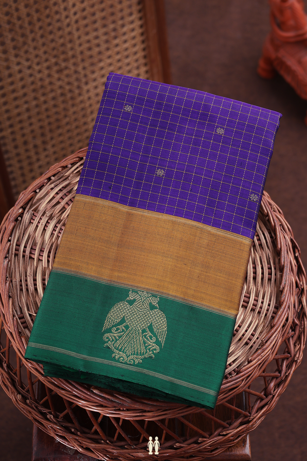 Kanchipuram Silk Saree In Purple With Checks Design