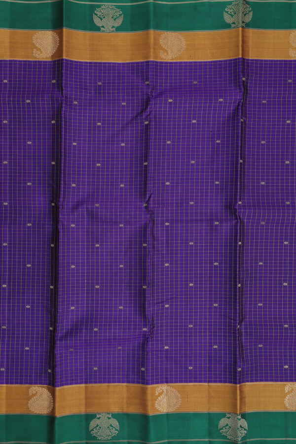 Kanchipuram Silk Saree In Purple With Checks Design