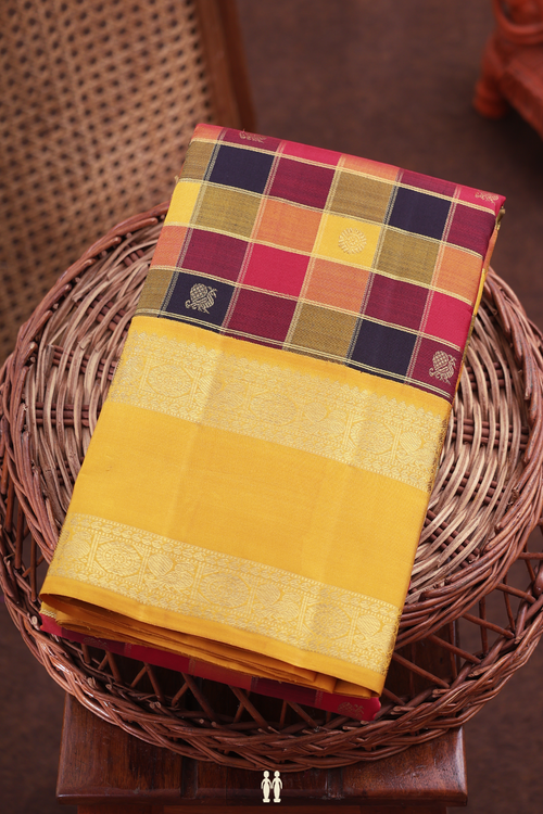 Kanchipuram Silk Saree In Multicolor With Checks Design