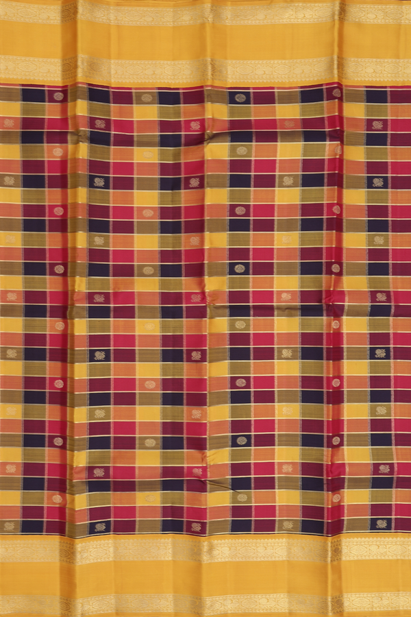 Kanchipuram Silk Saree In Multicolor With Checks Design
