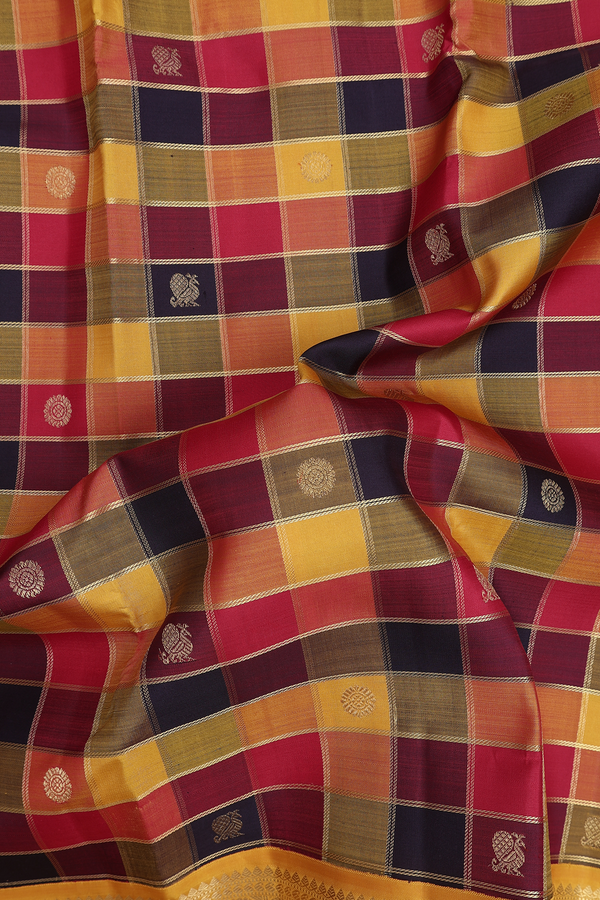 Kanchipuram Silk Saree In Multicolor With Checks Design