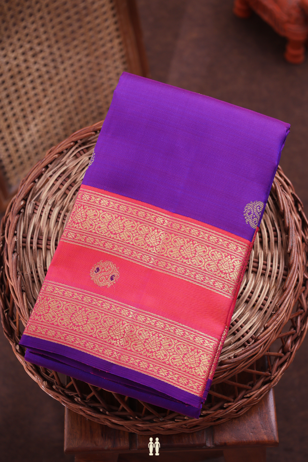 Kanchipuram Silk Saree In Purple With Zari Buttas