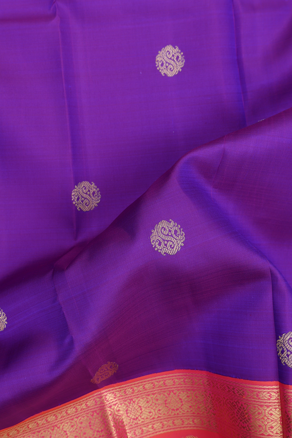 Kanchipuram Silk Saree In Purple With Zari Buttas