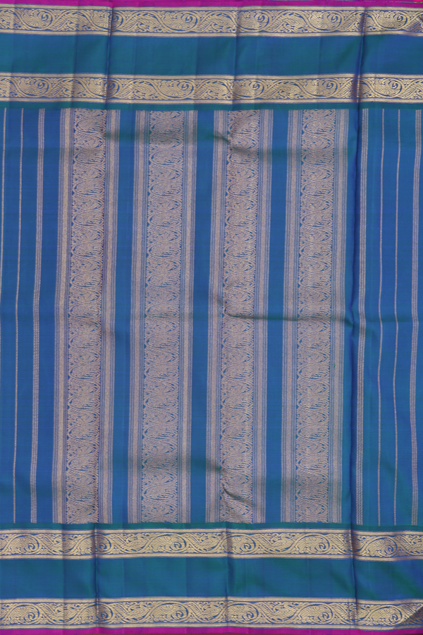Kanchipuram Silk Saree In Green Along Stripes With Buttas