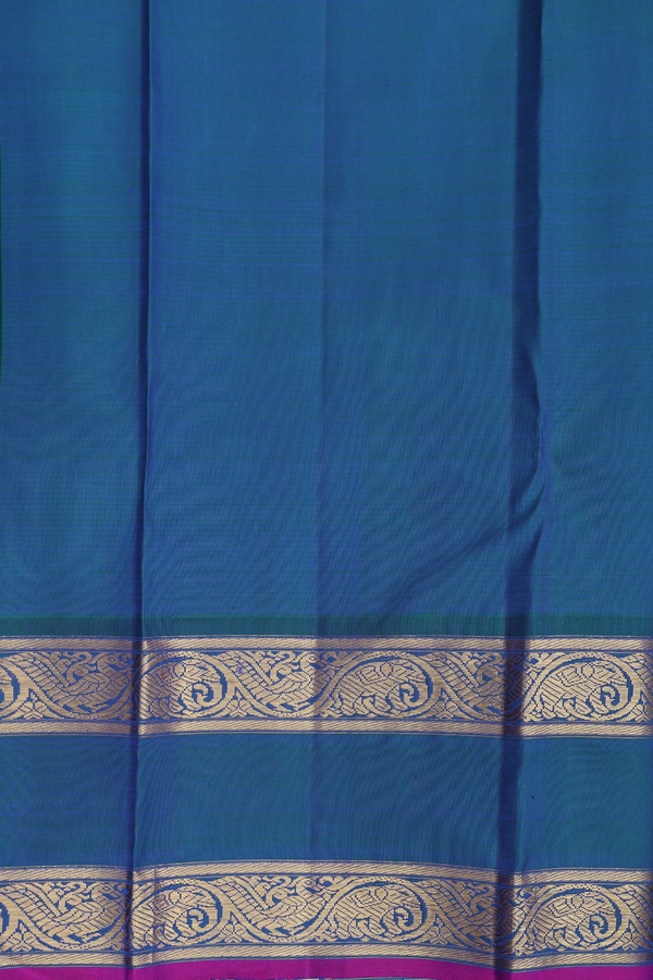 Kanchipuram Silk Saree In Green Along Stripes With Buttas