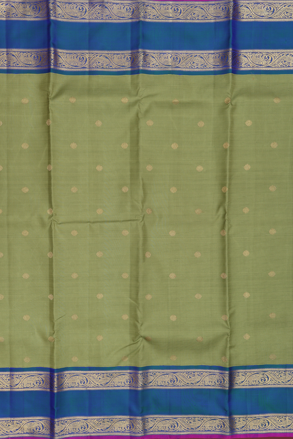 Kanchipuram Silk Saree In Green Along Stripes With Buttas