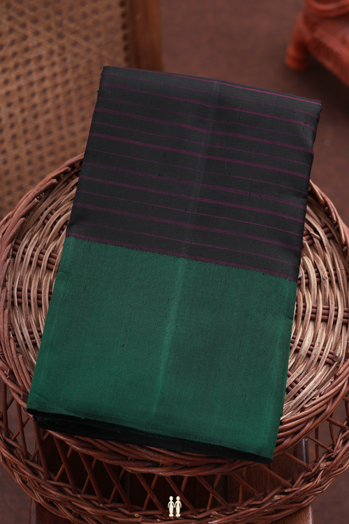 Kanchipuram Silk Saree In Black With Stripes Design