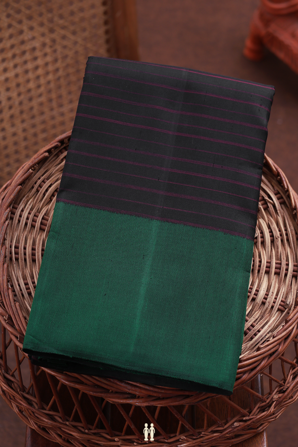 Kanchipuram Silk Saree In Black With Stripes Design