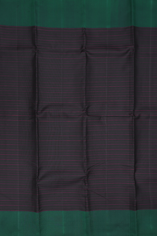Kanchipuram Silk Saree In Black With Stripes Design