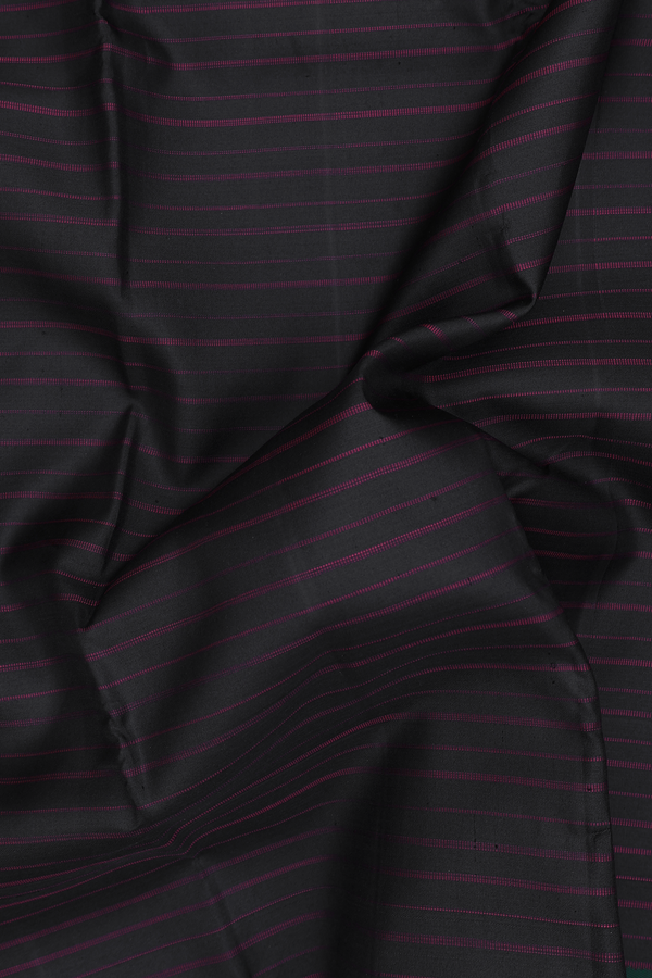 Kanchipuram Silk Saree In Black With Stripes Design