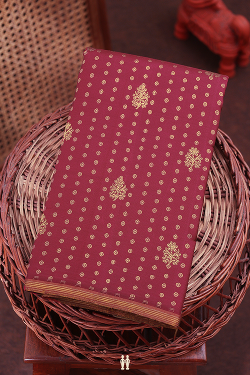 Kanchipuram Silk Saree In Crimson Red With Stripes Design