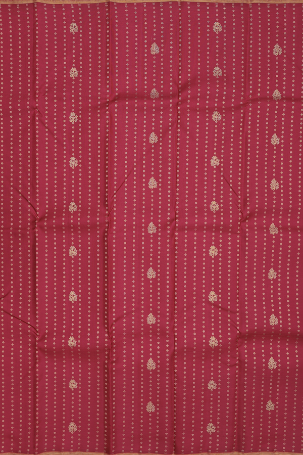 Kanchipuram Silk Saree In Crimson Red With Stripes Design