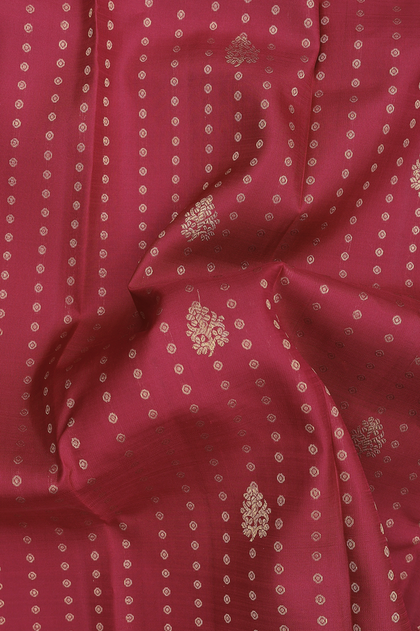 Kanchipuram Silk Saree In Crimson Red With Stripes Design