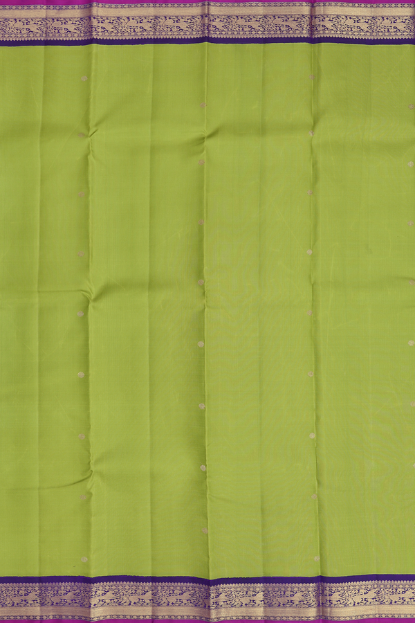 Kanchipuram Silk Saree In Parrot Green With Rudraksh Buttas