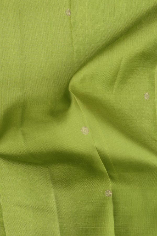 Kanchipuram Silk Saree In Parrot Green With Rudraksh Buttas
