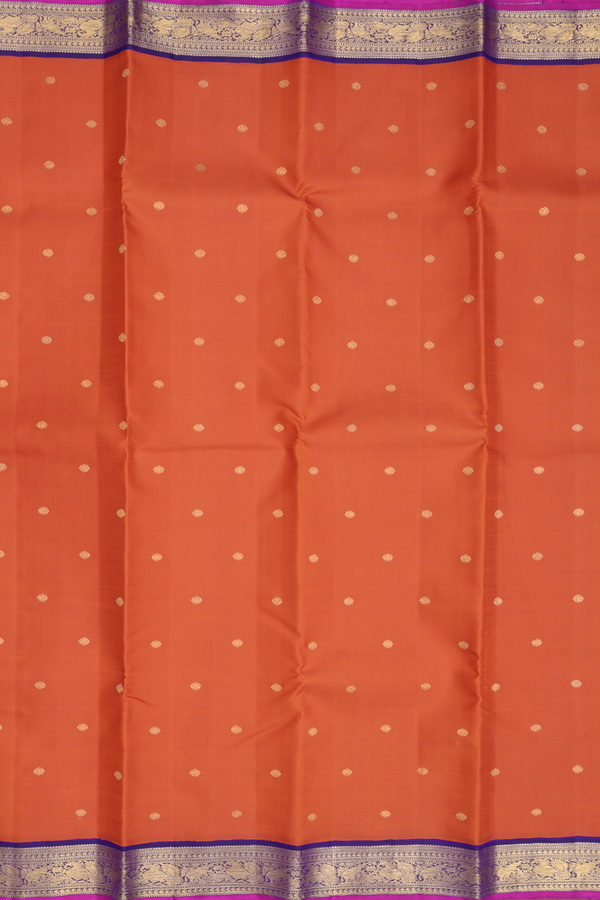 Kanchipuram Silk Saree In Spiced Orange With Zari Buttas
