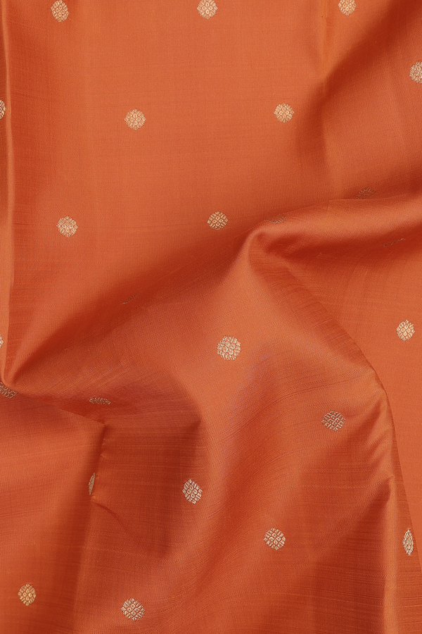 Kanchipuram Silk Saree In Spiced Orange With Zari Buttas