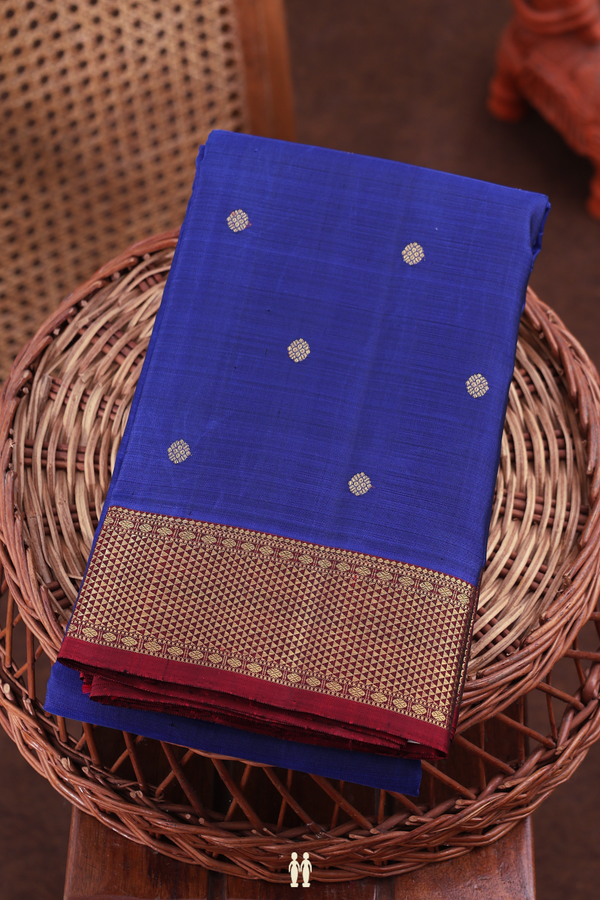 Kanchipuram Silk Saree In Royal Blue With Zari Buttas