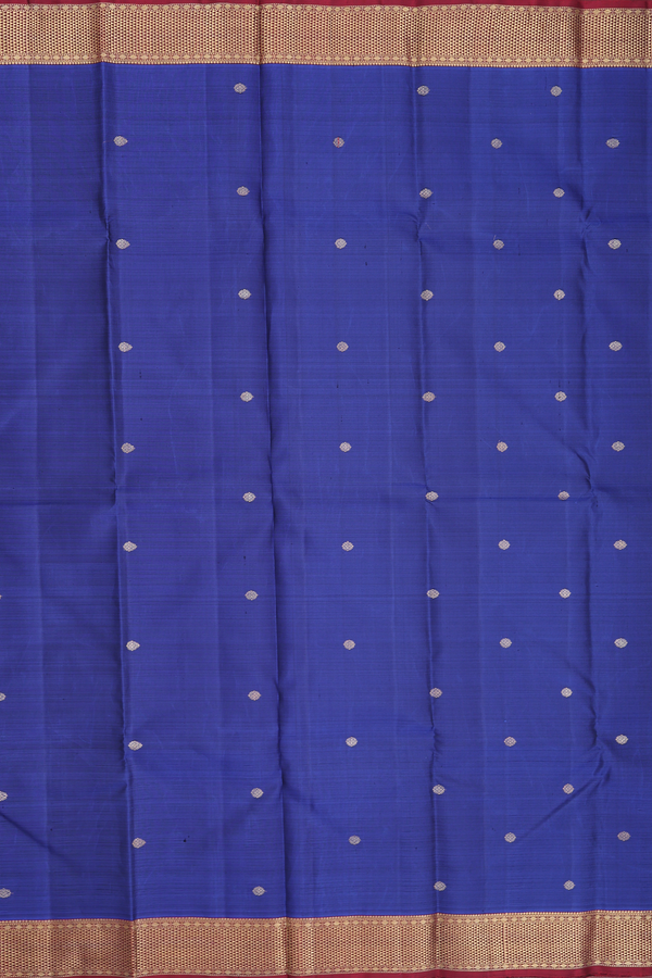 Kanchipuram Silk Saree In Royal Blue With Zari Buttas