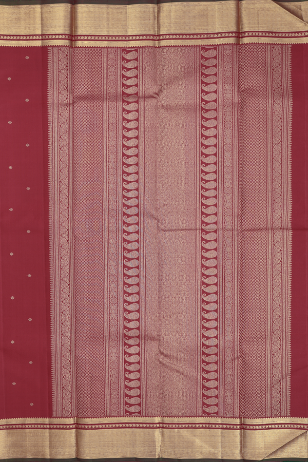 Kanchipuram Silk Saree In Crimson Red With Floral Buttis