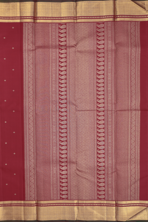 Kanchipuram Silk Saree In Crimson Red With Floral Buttis