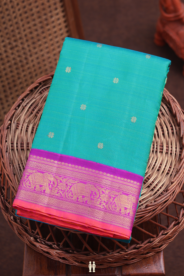 Kanchipuram Silk Saree In Dual Tone With Floral Buttas
