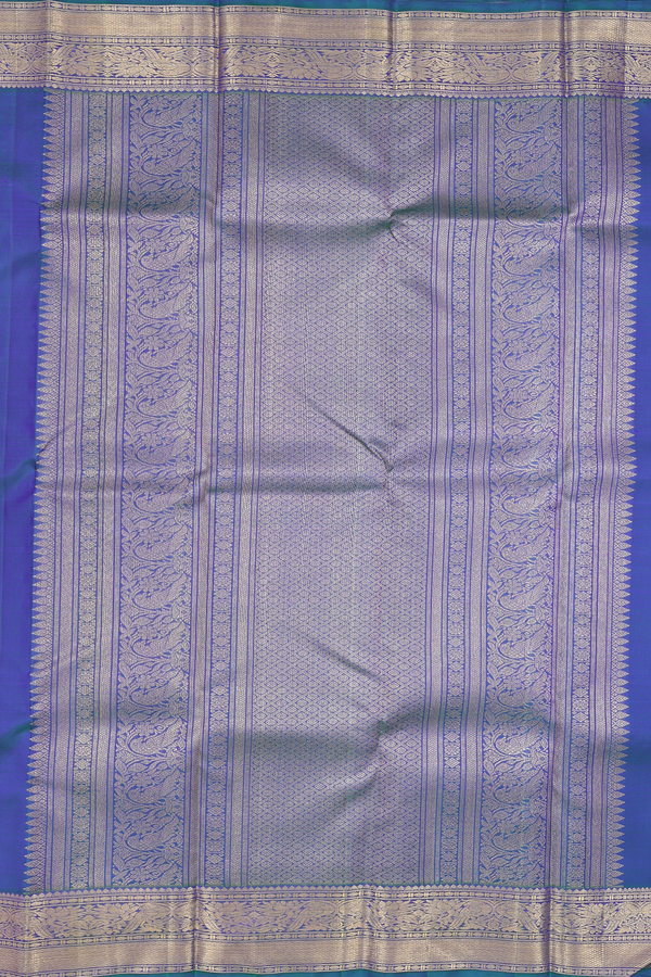 Kanchipuram Silk Saree In Blue With Horse Buttas