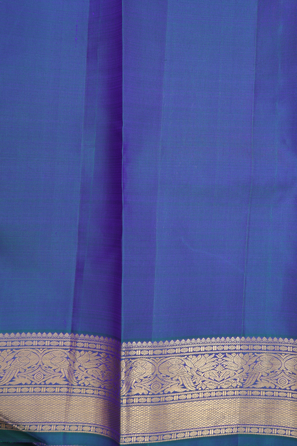 Kanchipuram Silk Saree In Blue With Horse Buttas